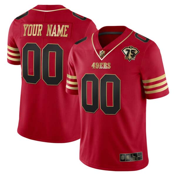49ers 75th Anniversary Patch Vapor Black Red Gold Limited Custom Name – All Stitched
