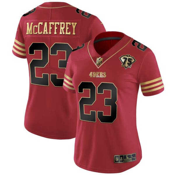 Women’s 49ers 75th Anniversary Patch Vapor Black Red Gold Limited – All Stitched