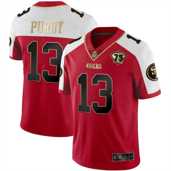 Men’s 49ers 75th Anniversary Patch Vapor Black Red Gold Limited – All Stitched