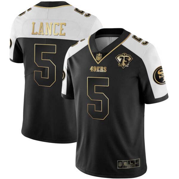 Men’s Trey Lance 49ers 75th Anniversary Patch Gold & Split – All Stitched
